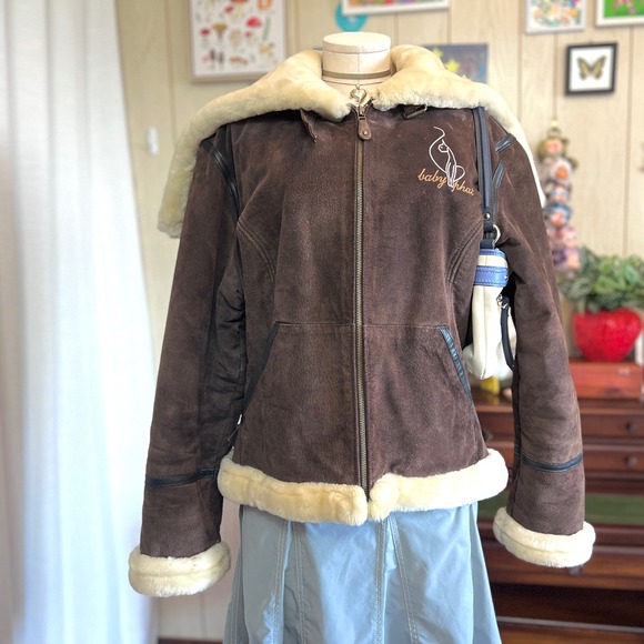 Baby Phat Jackets & Blazers - Baby Phat Brown Leather Faux Fur Lined Zip Up Hood Jacket Buckle Collar Womens L
